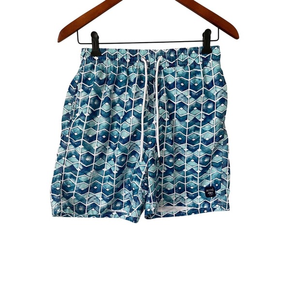 Spicy Tuna Other - Spicy Tuna Mens Blue Geometric Hexagon Print Swim Trunks Mesh Lined Small